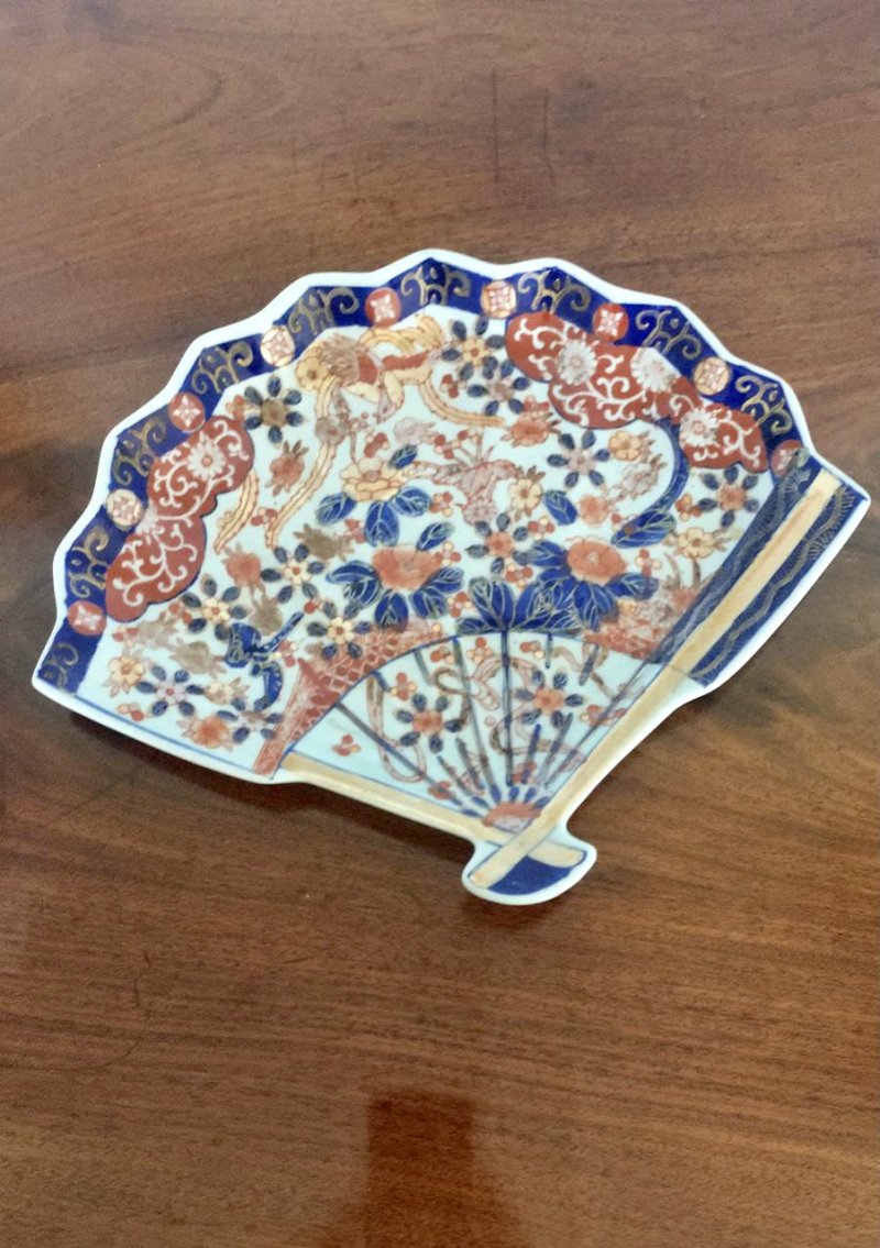 Unusual imari Style Fan Shaped Plate